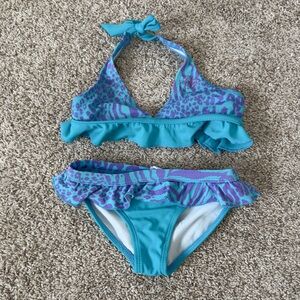 Roxy girls blue purple two piece bikini bathing suit swimsuit size 5